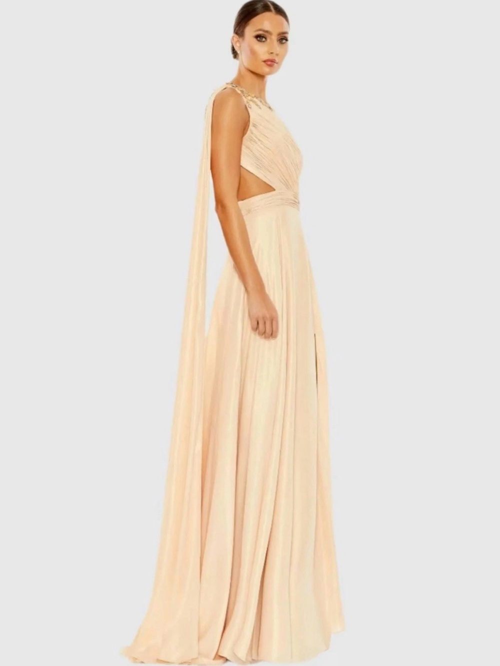 Mac Duggal One-Shoulder Gold Nude/Peach Evening Gown with Draped Bodice Size 8 - Picture 3 of 12